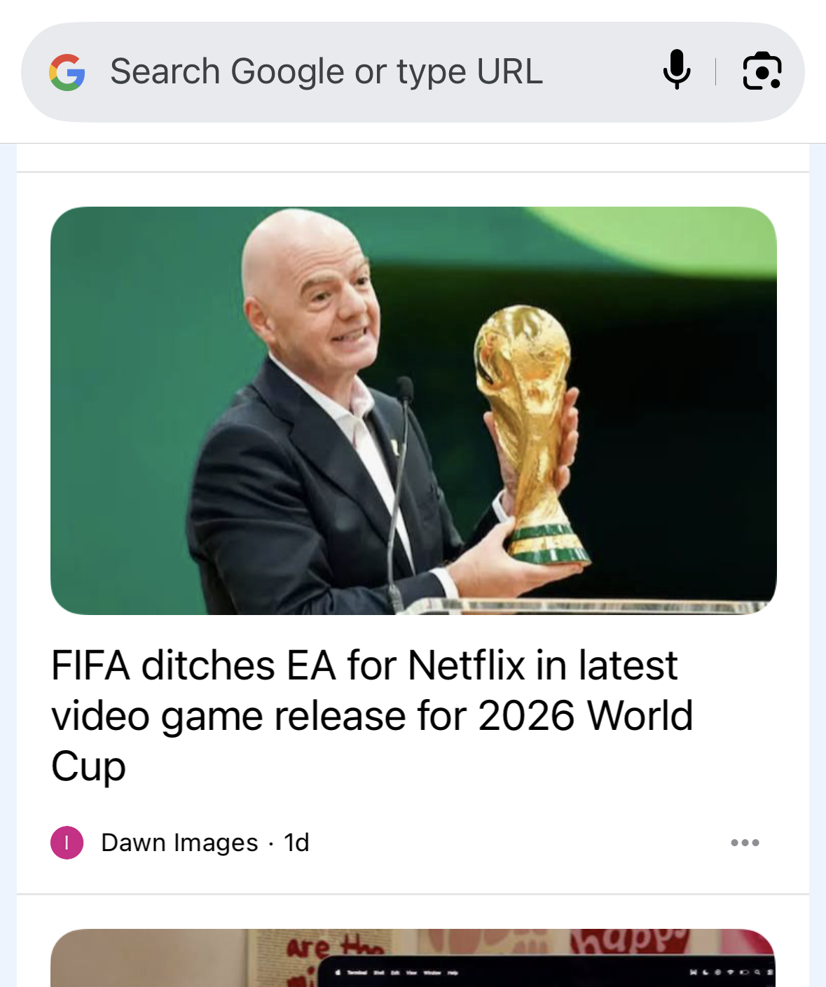 World Cup story featured in Google Discover - this can be a wildcard also for 2026 World Cup